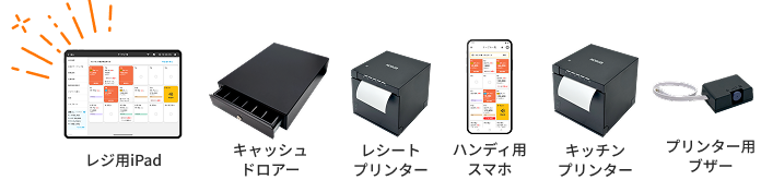レジ用iPad キャッシュドロアー レシートプリンター ハンディ用スマホ キッチンプリンター プリンター用ブザー